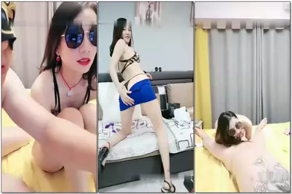 Beijing car model airborne male fan uniform high heels sexy long legs, take off the thong tattoo man lick pussy, oral sex riding on top holding ass back hard