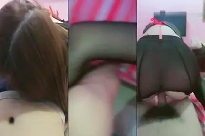 Beautiful young woman with good looks shows sexy black silk footjob, tearing open the crotch and riding on her own, very tempting, don't miss it if you like it