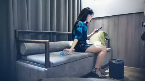 Hotel hookup with a beautiful girl in leather pants - titjob, facial and cum swallowing
