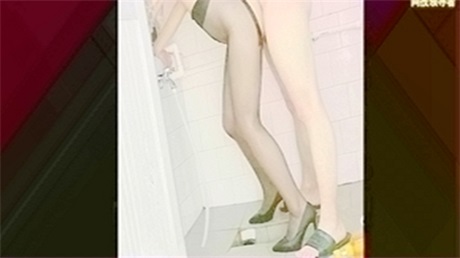 Wearing black silk high heels and having sex with my boyfriend in the bathroom