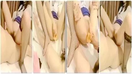 Hotel room props play with stewardess uniform black silk fishnet sexy slut.mkv