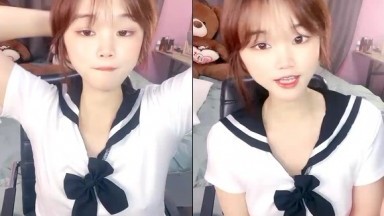 Passionate fuck with boyfriend, sexy uniform with a cute face, holding the dick and sucking it, riding on it and holding the ass and fucking, screaming with pleasure