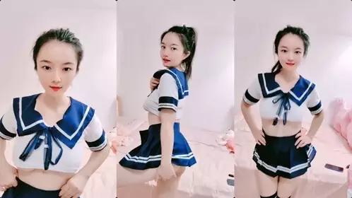 A sweet and beautiful young woman! The uniform suit is tempting! Soft and white breasts, touching her pussy and oozing white juice, posing in various postures