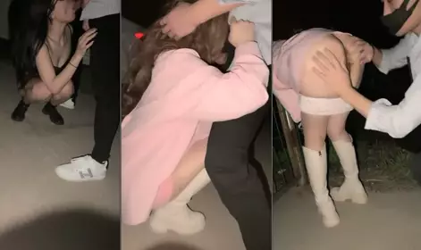 STP30814 Two sluts drive outdoors late at night! No underwear stuffed with a vibrator! Squatting outdoors to pee, deep throat plugged in and vomited, raised her ass and touched her pussy from behind