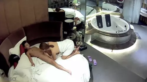 Hotel candid series - a candid shot of a vain tattooed man with a facial mask and a model-like beauty having sex twice in a jacuzzi room!