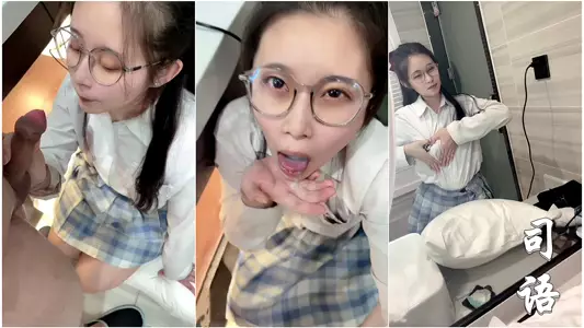 JK uniform bathroom blowjob and facial.