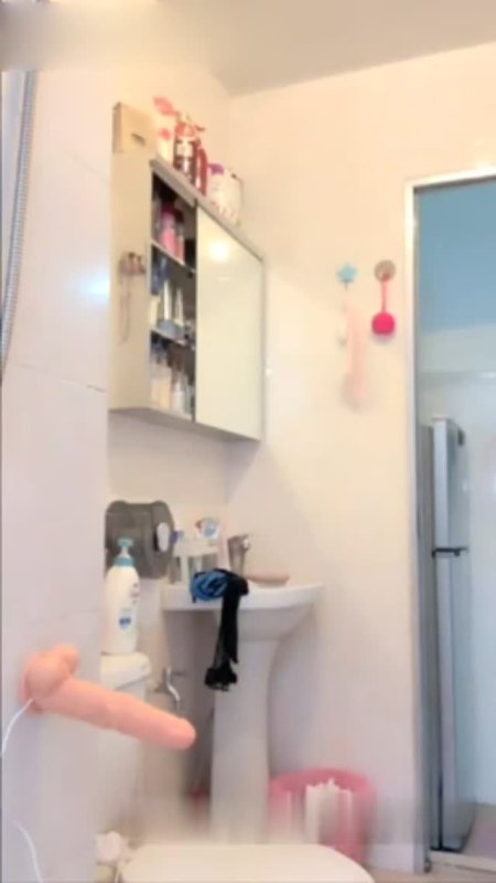 Girls masturbate in the bathroom and show naked props JJ blowjob toilet brush riding and thrusting tempting