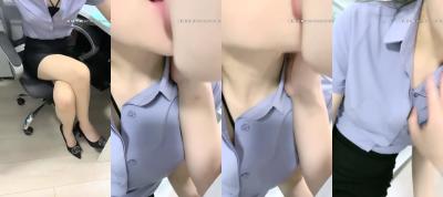 OVE Live 20.08.11 ‖ Office ‖ light blue Short Shirt Black Skirt ‖ No Silk Heel ‖ After entering the internal sperm flow all over the floor.