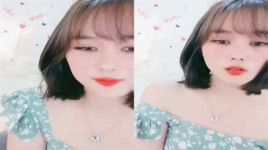 Short hair beauty first sea big red lips sweet appearance